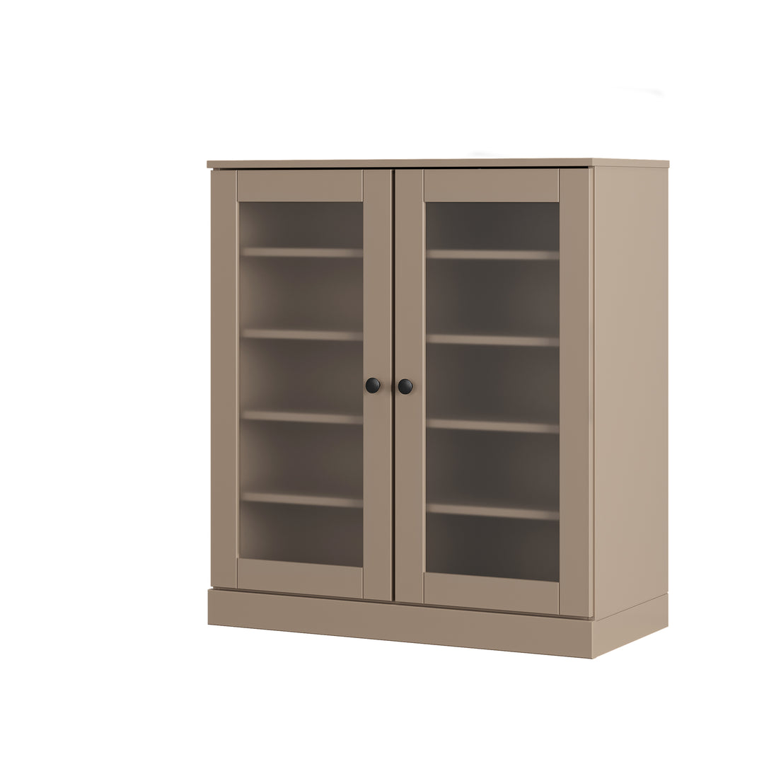 100% Solid Wood Frosted Glass Door Shoe Storage Cabinet with Adjustable Shelves, Space Saving Stackable Entryway Organizer, 32" W x 35.75" H