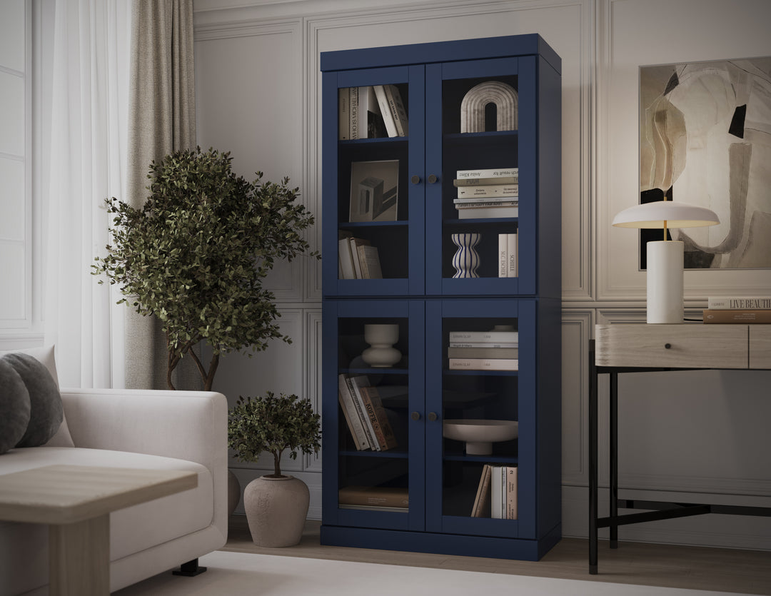 100% Solid Wood 6-Shelf 32" Bookcase, 4 Clear Glass Doors, Adjustable Shelves