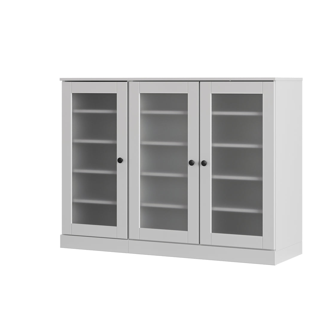 100% Solid Wood Frosted Glass Door Shoe Storage Cabinet, Adjustable Shelves, Space Saving Modular Entryway Organizer, 48.5" W x 35.75" H