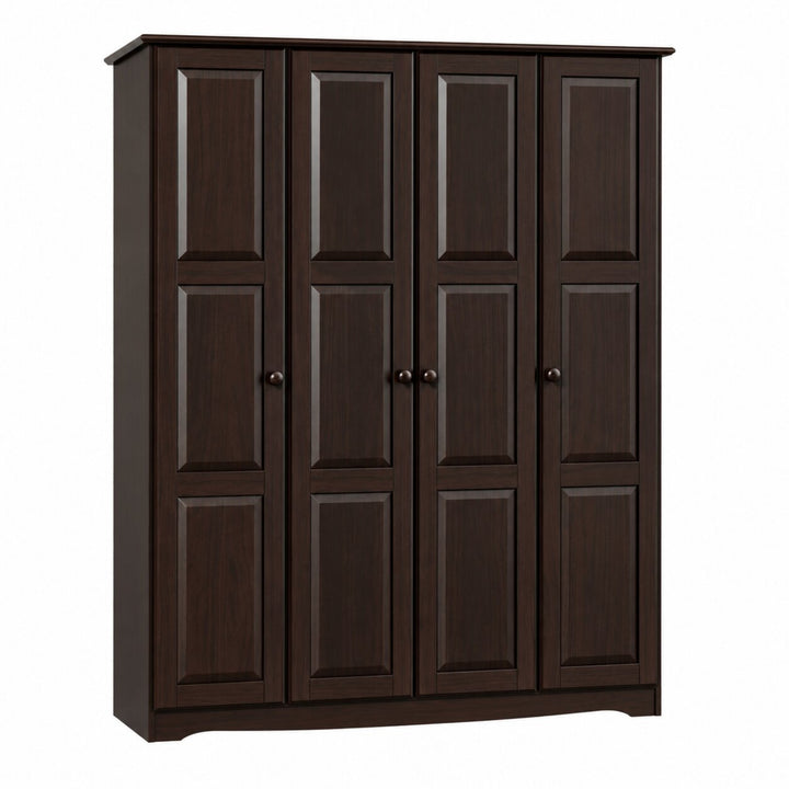 100% Solid Wood 4-Door Wardrobe Armoire with Raised Panel Doors, Bedroom Closet Storage - Regal Collection
