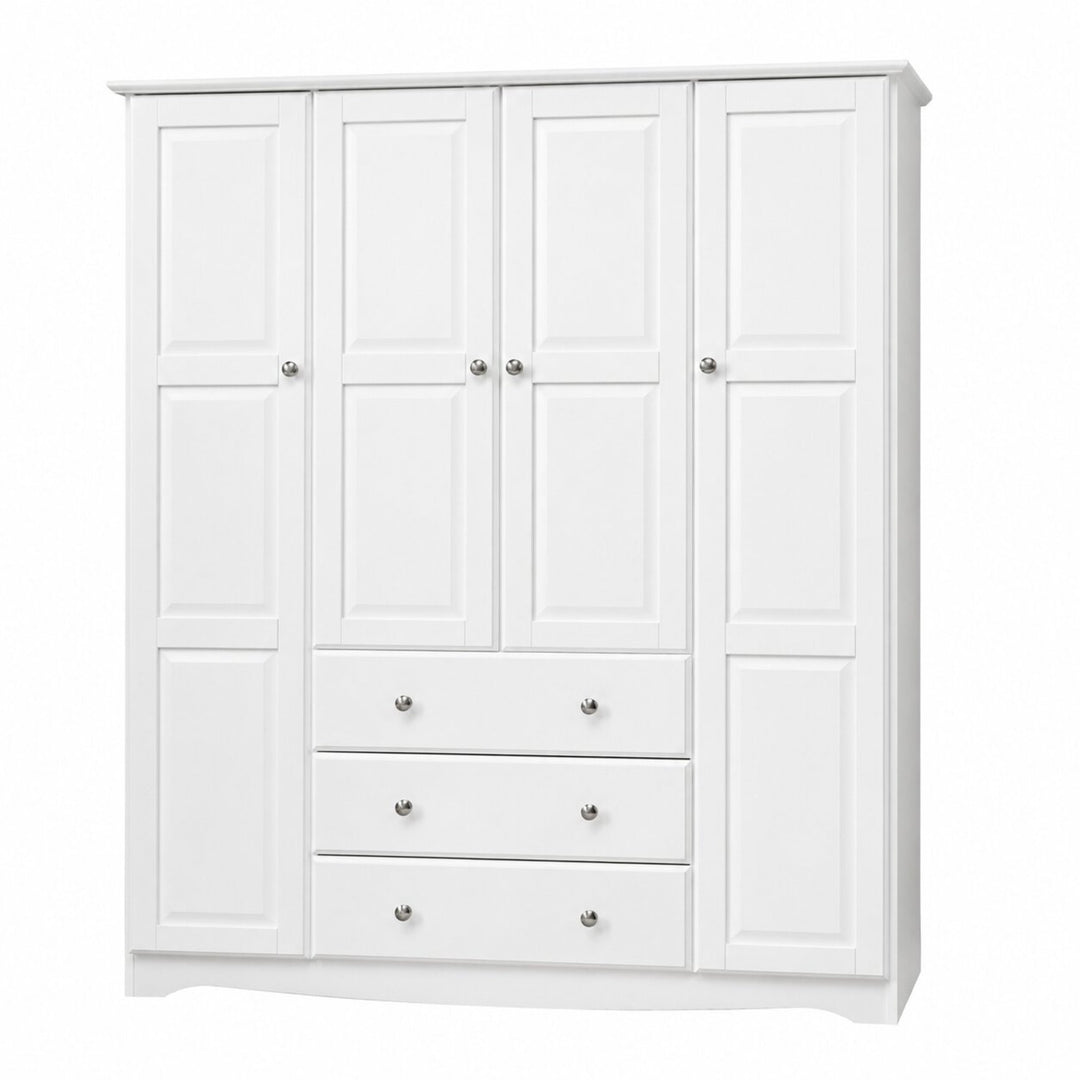 100% Solid Wood 4-Door Wardrobe Armoire with Metal Knobs, Bedroom Closet Storage - Family Collection