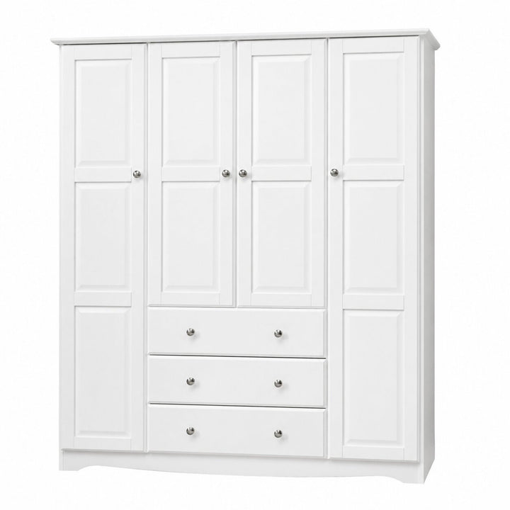 100% Solid Wood 4-Door Wardrobe Armoire with Metal Knobs, Bedroom Closet Storage - Family Collection