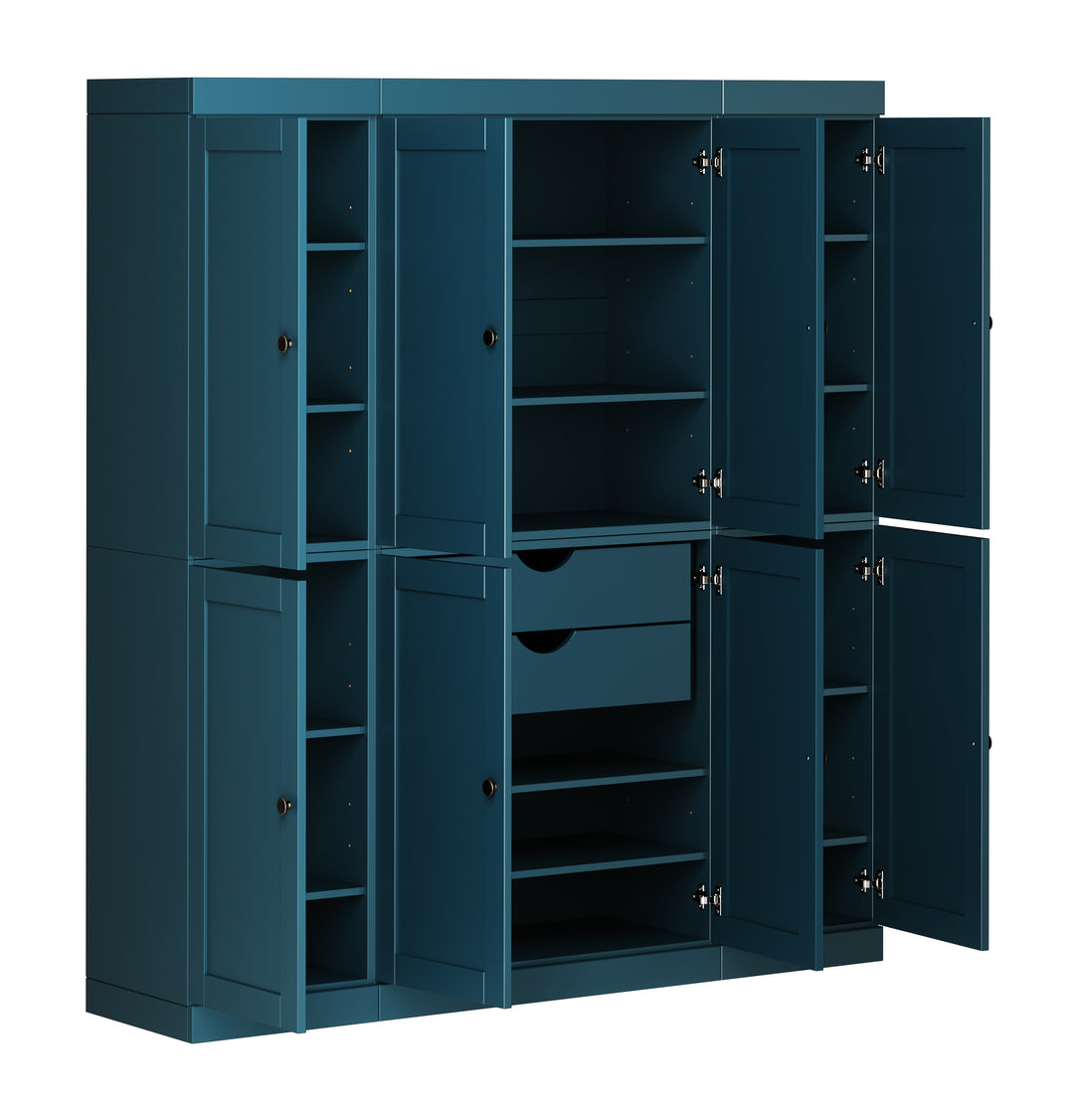 100% Solid Wood 65" Pantry Cabinet, 8 Shaker Wood Doors, 2 Drawers