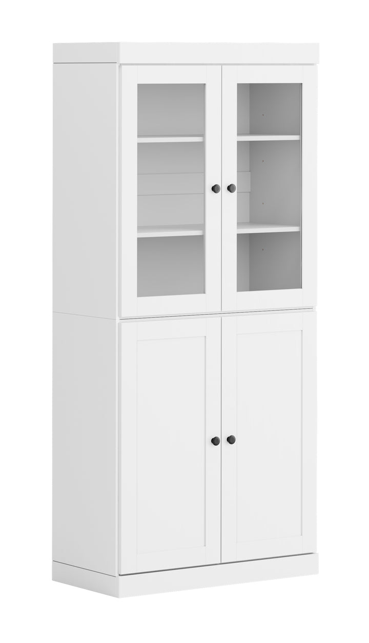 100% Solid Wood 6-Shelf 32" Bookcase, 2 Glass Doors, 2 Shaker Wood Doors, Adjustable Shelves