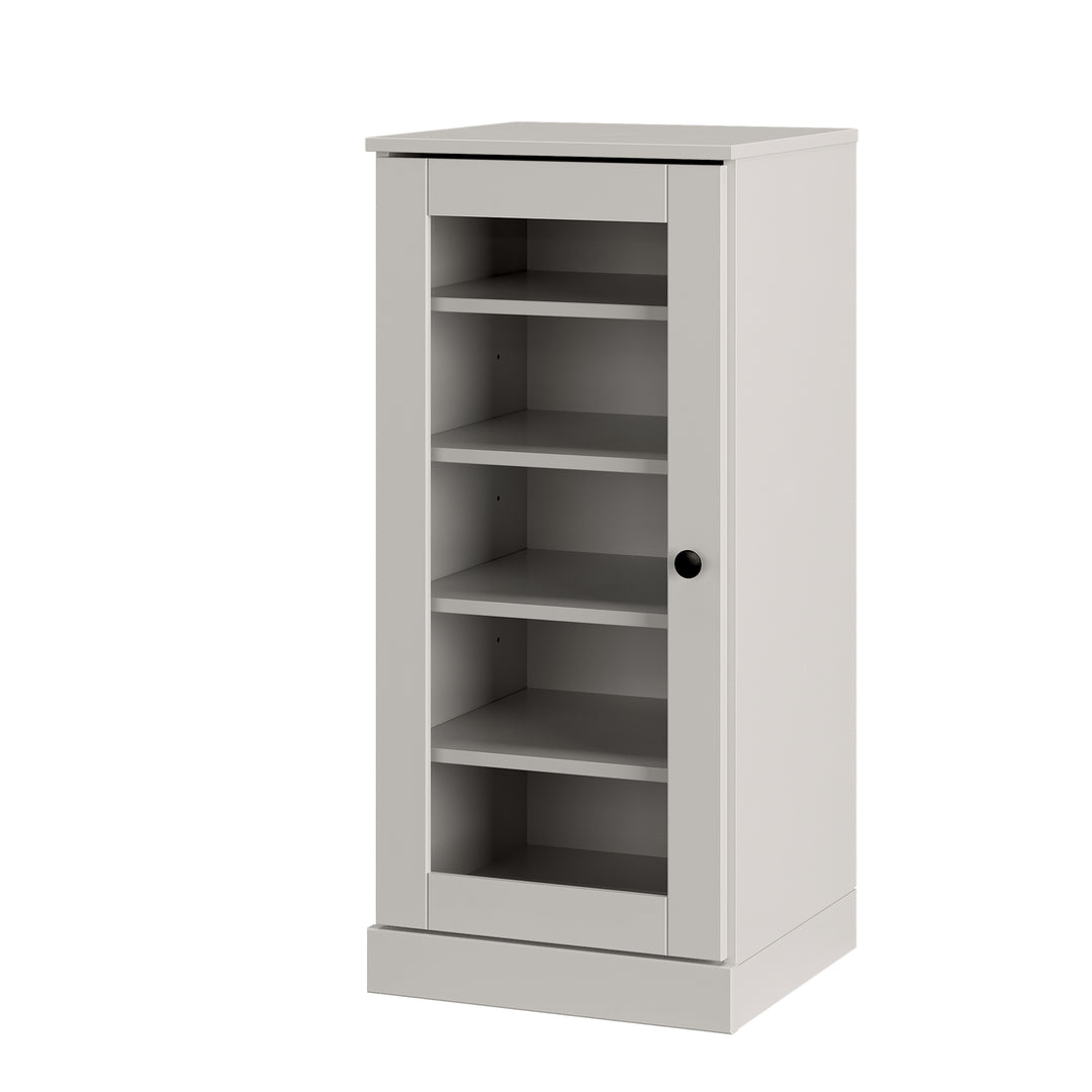 100% Solid Wood Narrow Glass Door Shoe Storage Cabinet with Adjustable Shelves, Space Saving Stackable Organizer, 16.5" W x 35.75" H