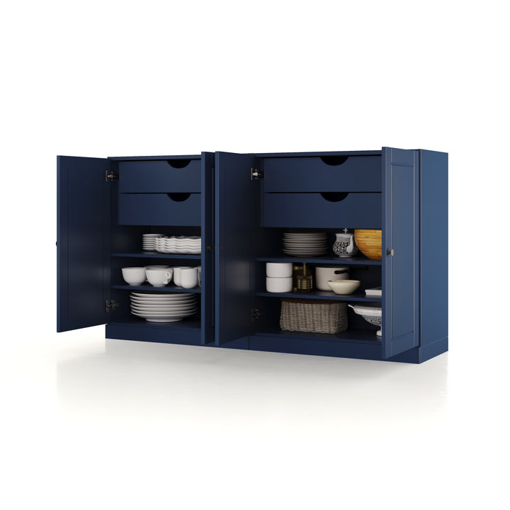 100% Solid Wood 64" Sideboard, Raised Panel Wood Doors, 4 Drawers, Adjustable Shelves