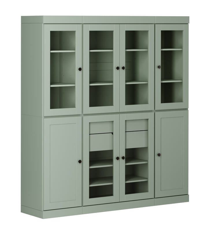 100% Solid Wood 65" China Pantry Cabinet, 6 Glass, 2 Shaker Wood Doors, 2 Drawers