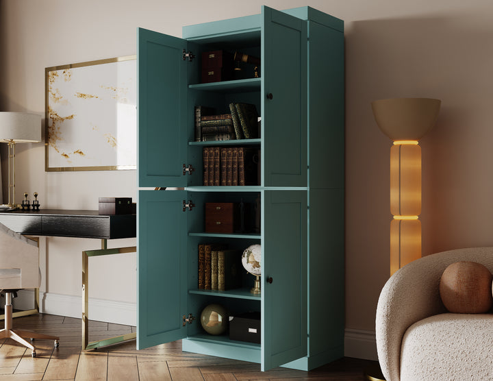 100% Solid Wood 6-Shelf 32" Bookcase, Shaker Wood Doors, Adjustable Shelves