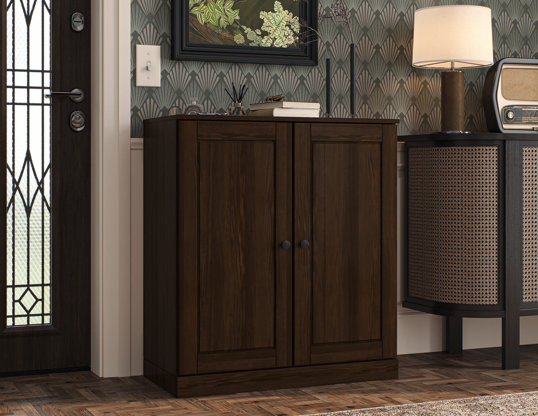 100% Solid Wood Shoe Storage Cabinet with Raised Panel Doors, Adjustable Shelves, Space Saving Stackable Entryway Organizer, 32" W x 35.75" H