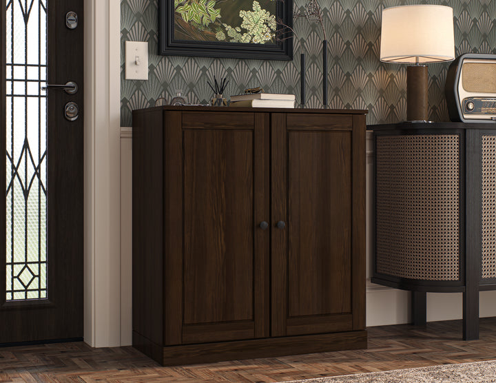 100% Solid Wood Shoe Storage Cabinet with Raised Panel Doors, Adjustable Shelves, Space Saving Stackable Entryway Organizer, 32" W x 35.75" H