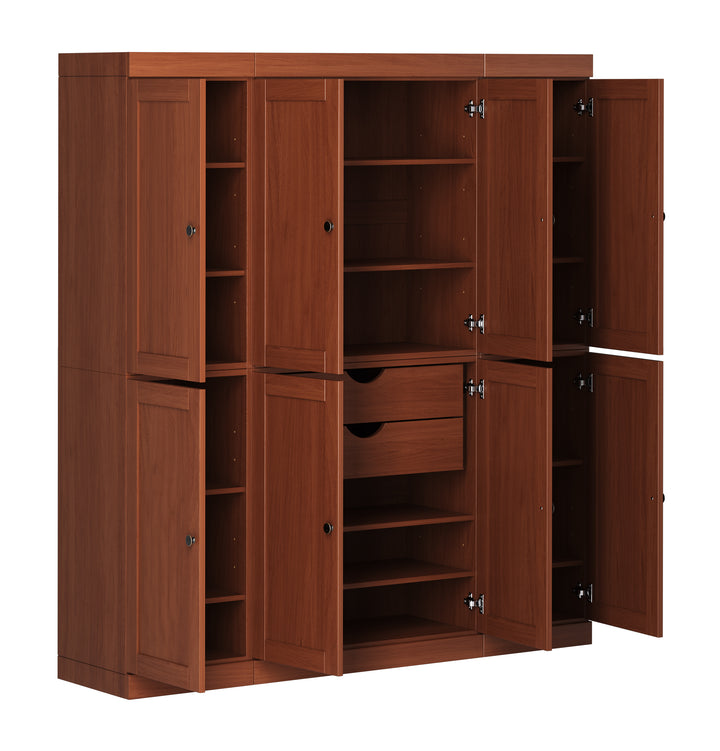 100% Solid Wood 65" Pantry Cabinet, 8 Shaker Wood Doors, 2 Drawers