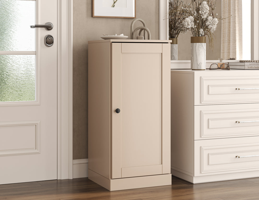 100% Solid Wood Narrow Shoe Storage Cabinet with Shaker Door, Adjustable Shelves, Space Saving Stackable Organizer, 16.5" W x 35.75" H