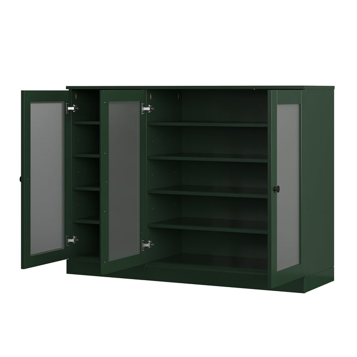 100% Solid Wood Frosted Glass Door Shoe Storage Cabinet, Adjustable Shelves, Space Saving Modular Entryway Organizer, 48.5" W x 35.75" H