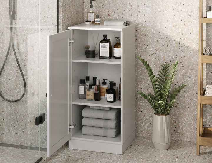 100% Solid Wood 16.5" Small Bathroom Cabinet, Shaker Wood Door, Adjustable Shelves