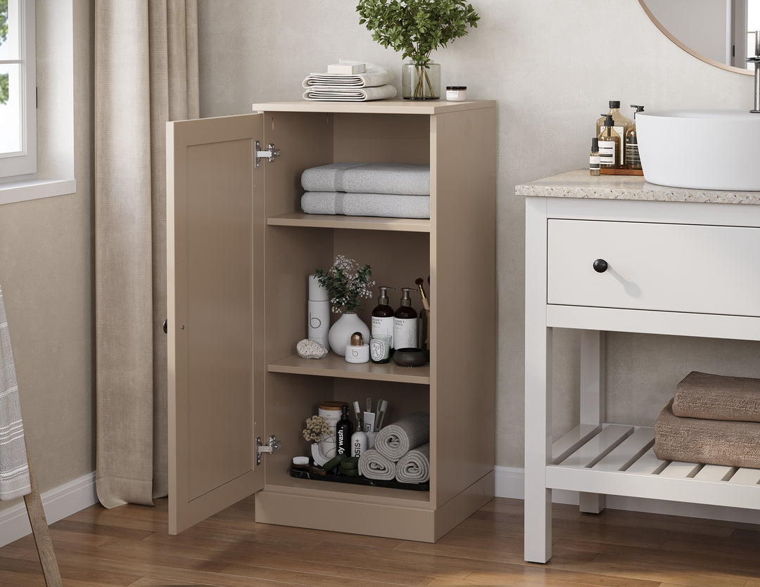 100% Solid Wood 16.5" Small Bathroom Cabinet, Shaker Wood Door, Adjustable Shelves