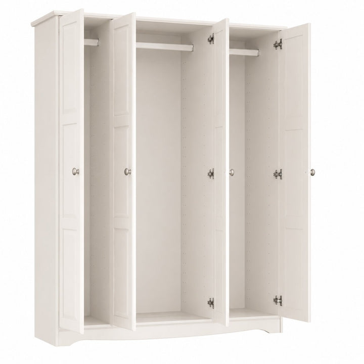 100% Solid Wood 4-Door Wardrobe Armoire with Raised Panel Doors, Bedroom Closet Storage - Regal Collection with Metal Knobs