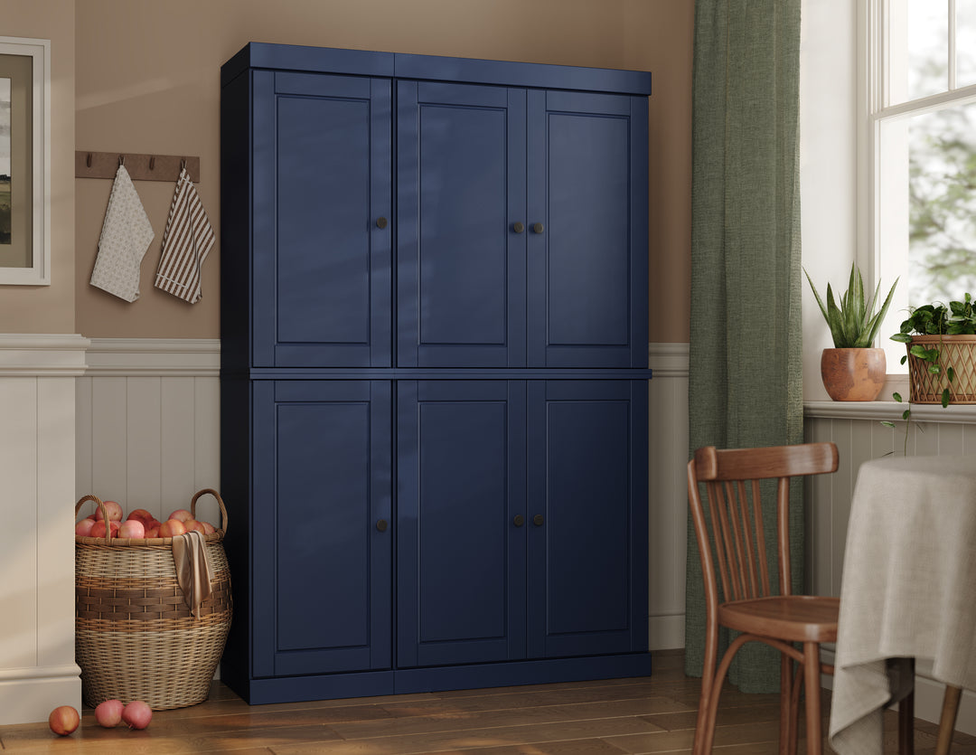 100% Solid Brazilian Pine Wood Pantry Cabinet with Raised Panel Doors, Adjustable Shelves, 48.5" Wide, 71.5" Tall