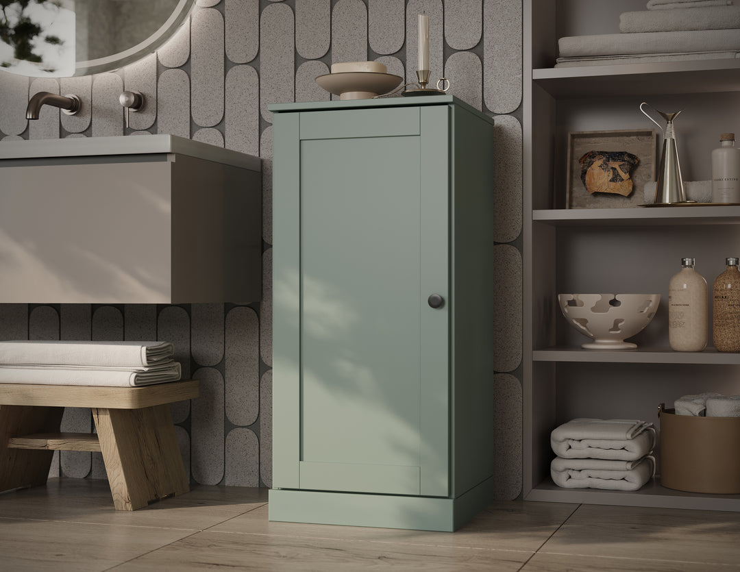 100% Solid Wood Bathroom Storage Cabinet, Shaker Door, 2 Drawers, Adjustable Shelves, 16.5" Wide, 35.75" Tall