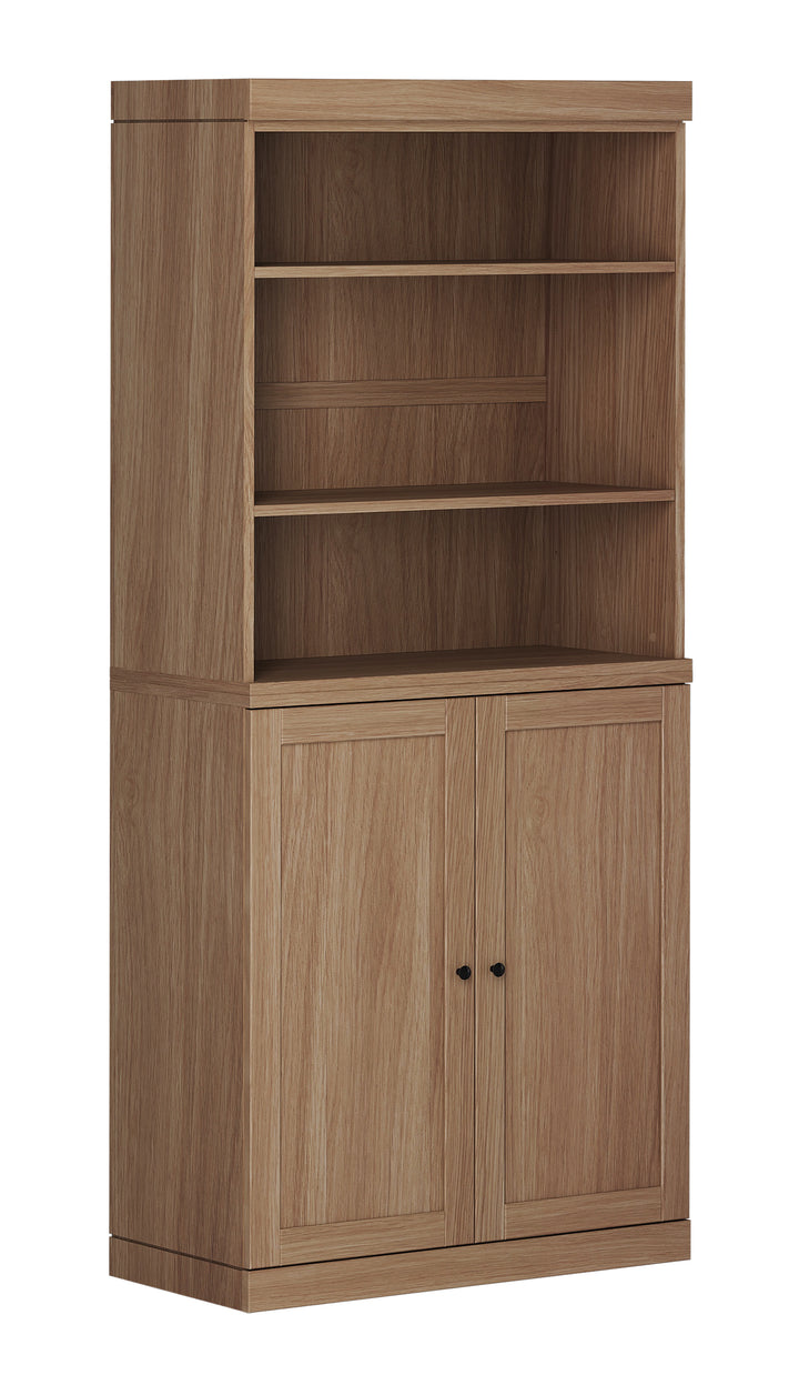 Premium 100% Solid European Oak Hardwood 6-Shelf Modular Bookcase with Bottom Shaker Doors – 32" Wide, 71.5" Tall