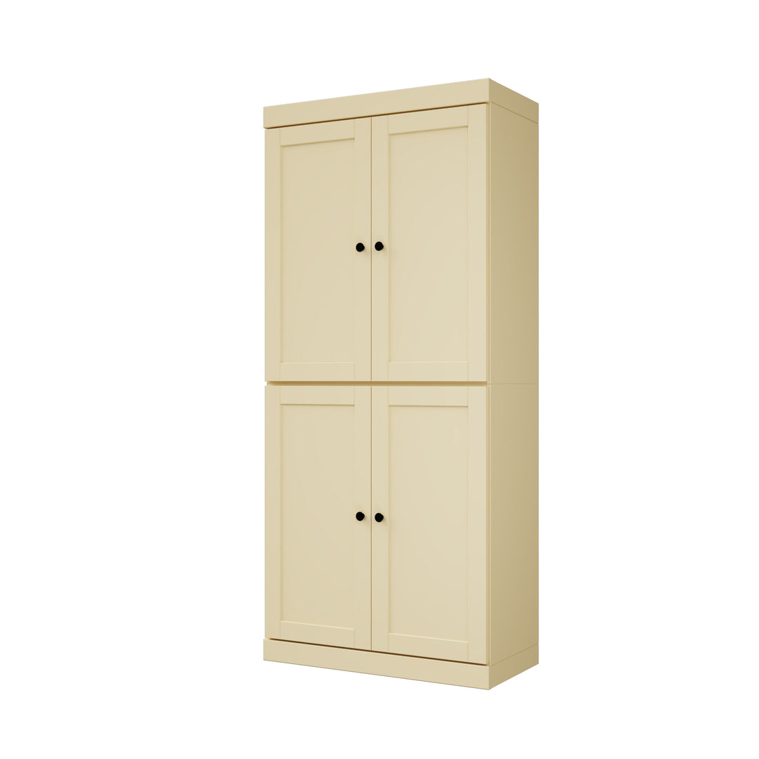 100% Solid Wood 32" Pantry Cabinet, Shaker Wood Doors, 2-Drawers