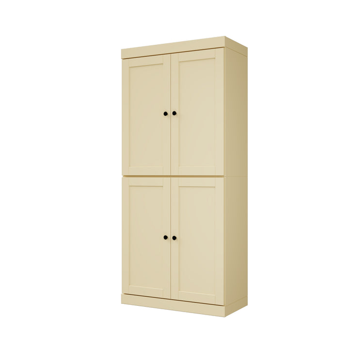 100% Solid Wood 32" Pantry Cabinet, Shaker Wood Doors, 2-Drawers