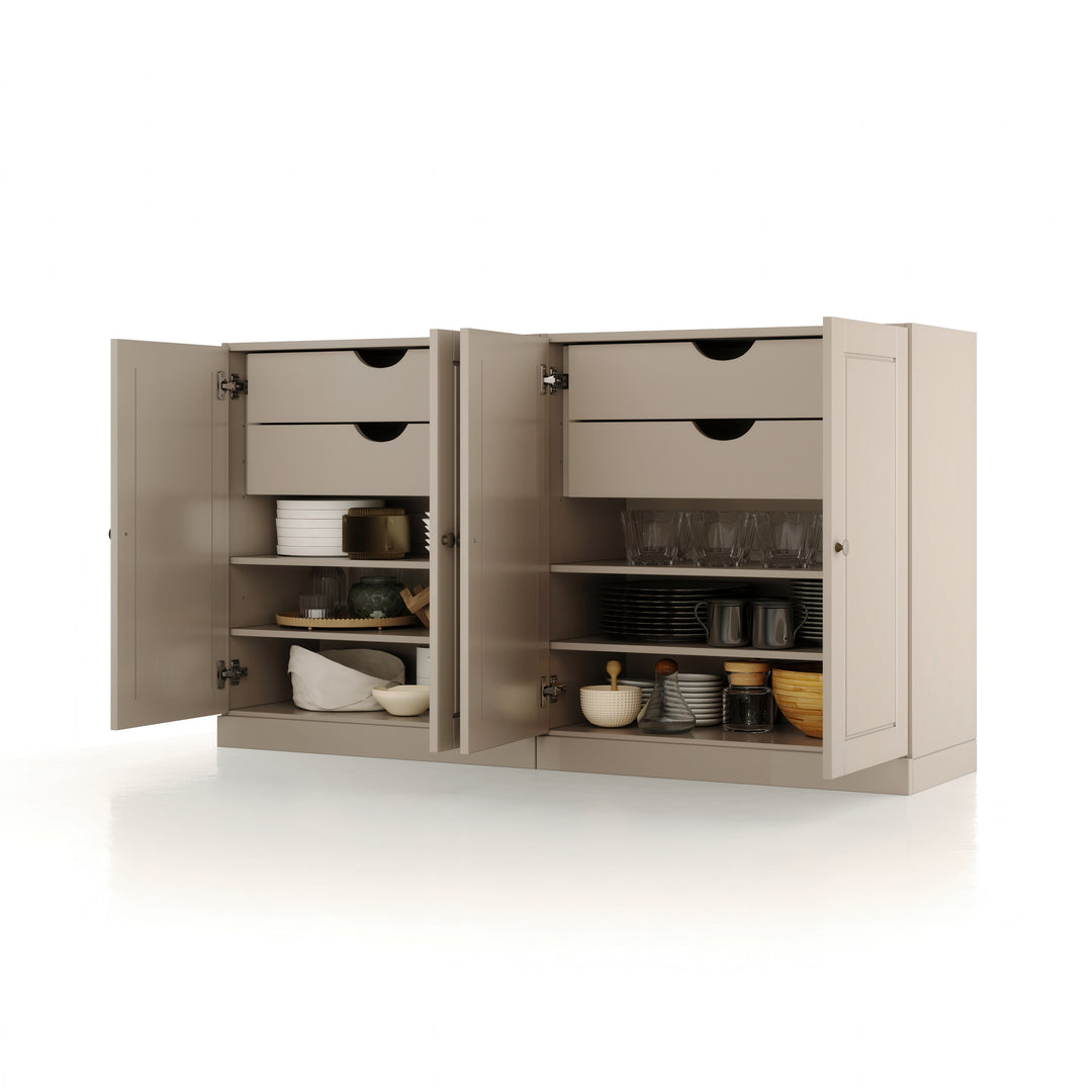 100% Solid Wood 64" Sideboard, Raised Panel Wood Doors, 4 Drawers, Adjustable Shelves