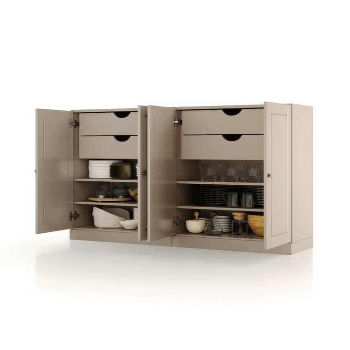 100% Solid Wood 64" Sideboard, Raised Panel Wood Doors, 4 Drawers, Adjustable Shelves