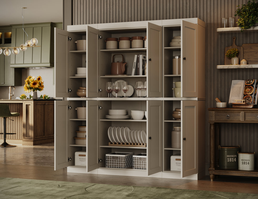 100% Solid Wood Kitchen Pantry Cabinet, Tall Freestanding Modular Storage with Shaker Doors, Adjustable Shelves, 65" W x 71.5" H