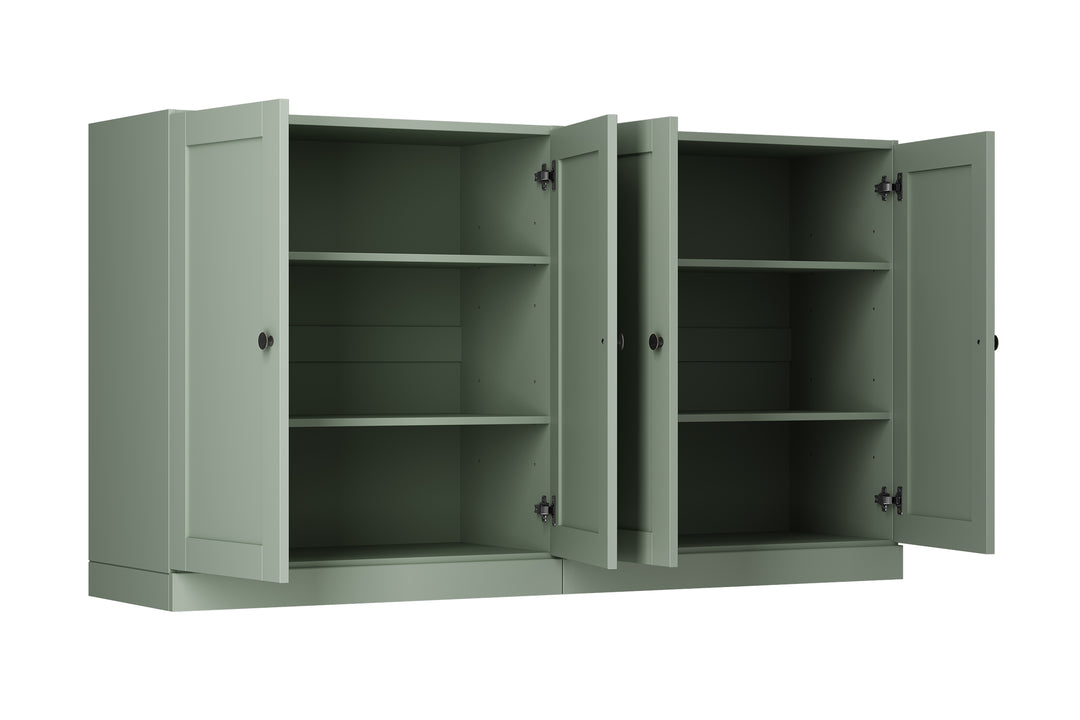 100% Solid Brazilian Pine Wood Sideboard, Shaker Doors, Adjustable Shelves, 64" Wide, 35.75" Tall