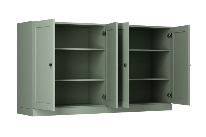 100% Solid Brazilian Pine Wood Sideboard, Shaker Doors, Adjustable Shelves, 64" Wide, 35.75" Tall