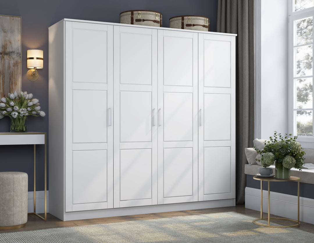 Palace Imports Cosmo White 4 Raised Panel Door Wardrobe With 8 Shelves Palace Imports Cosmo White 4 Raised Panel Door Wardrobe With 8 Shelves