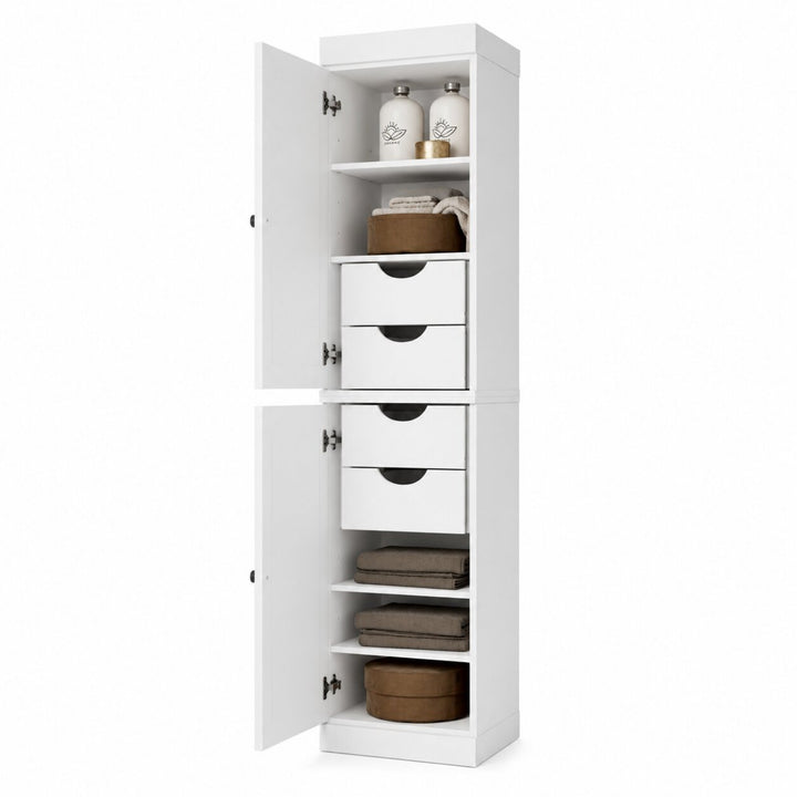 100% Solid Wood Bathroom Storage Cabinet, Shaker Doors, 4 Drawers, Adjustable Shelves, 16.5" Wide, 71.5" Tall