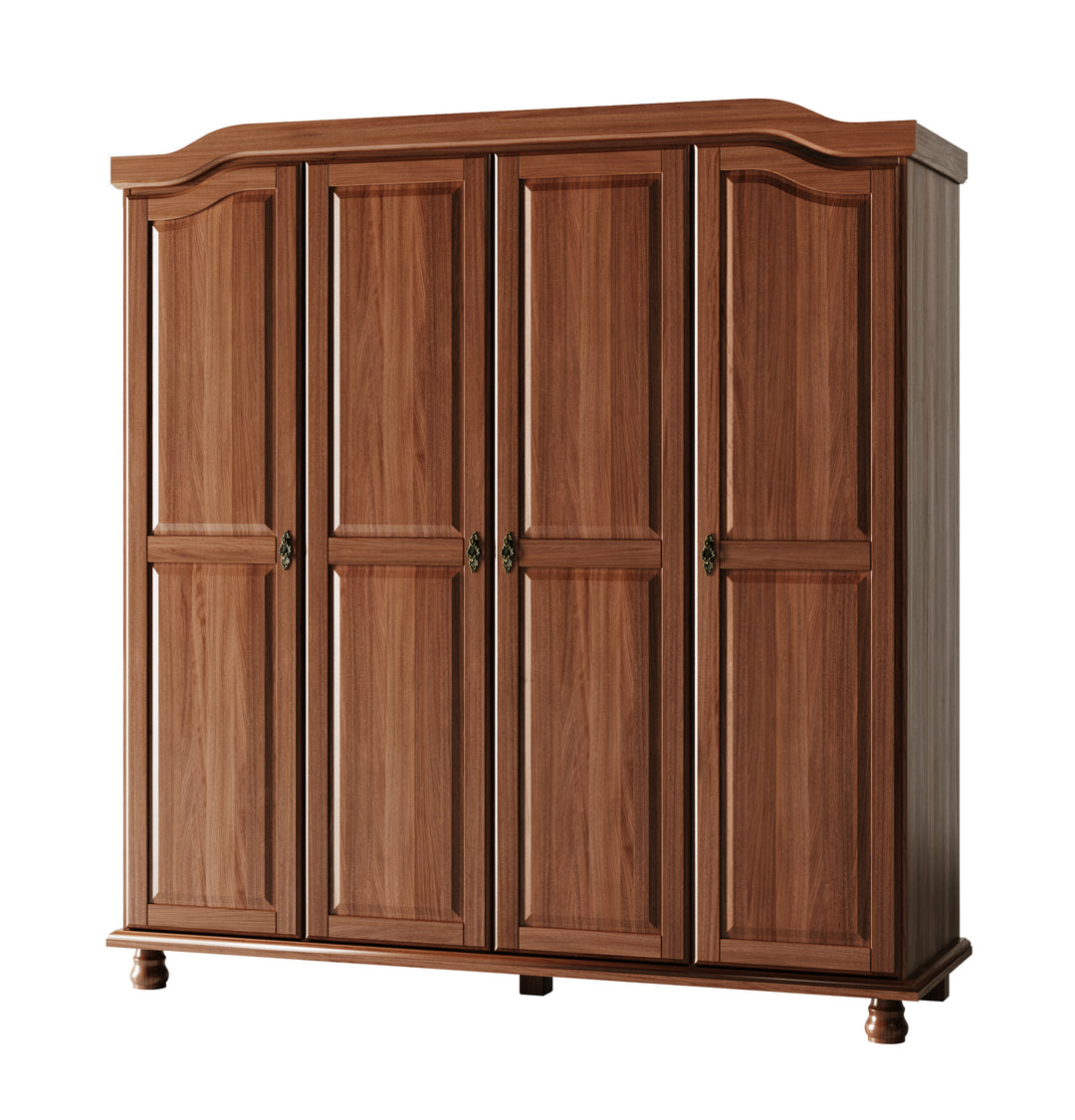 100% Solid Wood Kyle 4-Door Wardrobe Armoire with Solid Wood Doors