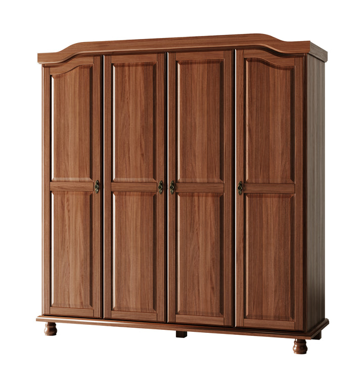 100% Solid Wood Kyle 4-Door Wardrobe Armoire with Solid Wood Doors