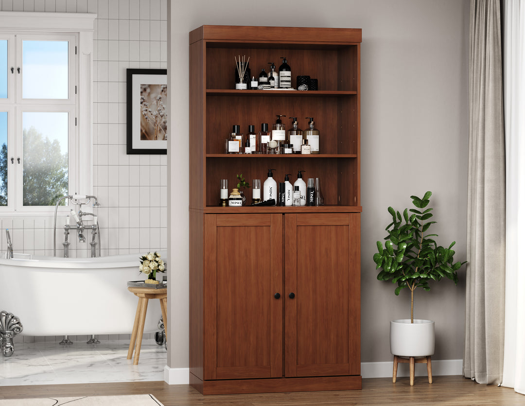 100% Solid Wood Tall Freestanding Modular Bathroom Linen Storage Cabinet with Shaker Doors, 2 Drawers, Adjustable Shelves, 32" W x 71.5" H
