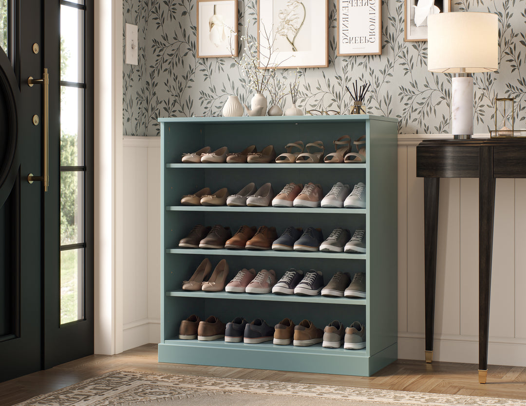100% Solid Wood Open Shoe Storage Cabinet with Adjustable Shelves, Space Saving Stackable Entryway Organizer, 32" W x 35.75" H