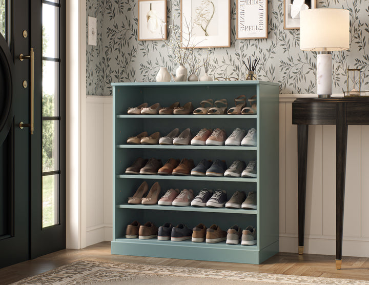 100% Solid Wood Open Shoe Storage Cabinet with Adjustable Shelves, Space Saving Stackable Entryway Organizer, 32" W x 35.75" H