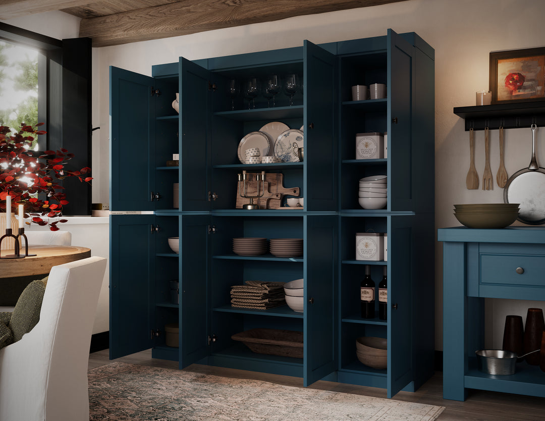 100% Solid Wood 65" Pantry Cabinet, 8 Shaker Wood Doors