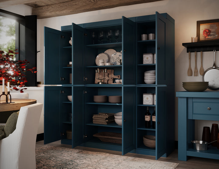 100% Solid Wood 65" Pantry Cabinet, 8 Shaker Wood Doors