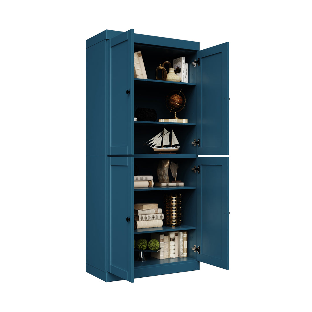 100% Solid Wood 6-Shelf 32" Bookcase, Shaker Wood Doors, Adjustable Shelves