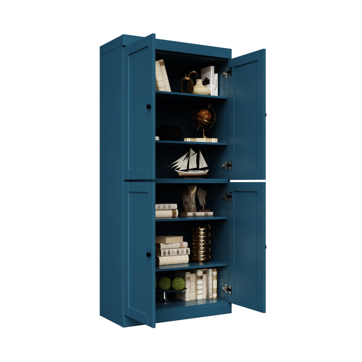 100% Solid Wood 6-Shelf 32" Bookcase, Shaker Wood Doors, Adjustable Shelves