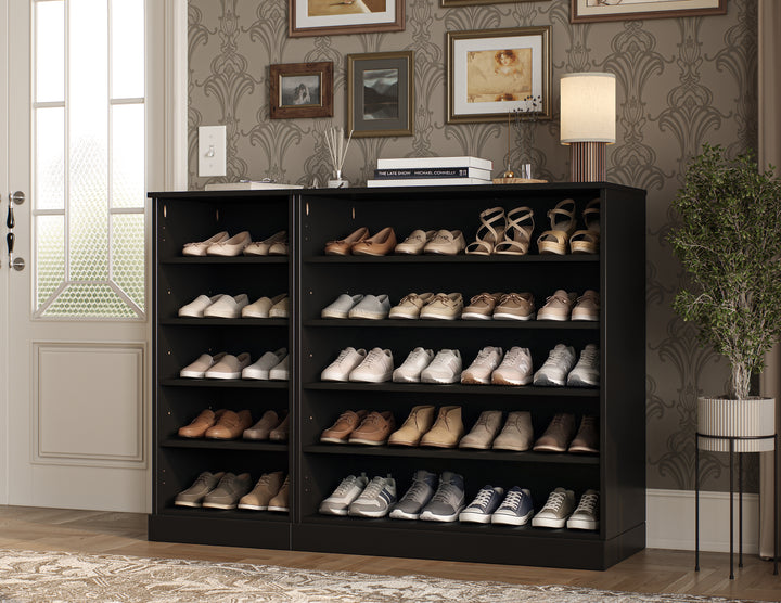 100% Solid Wood Open Shoe Storage Cabinet with Adjustable Shelves, Space Saving Modular Entryway Organizer, 48.5" W x 35.75" H
