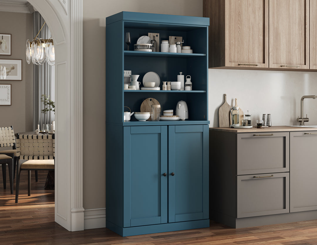 100% Solid Wood Kitchen Pantry Cabinet, Tall Freestanding Modular Storage with Open Shelf & Shaker Doors, Adjustable Shelves, 32" W x 71.5" H