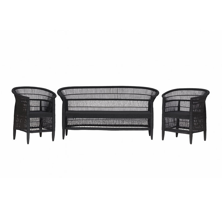 100% Handwoven Natural Rattan 3-Piece Indoor Seating Set with 2 Chairs and 3-Seater Settee, Solid Wood Frame, Boho Coastal Farmhouse, Authentic African Craftsmanship