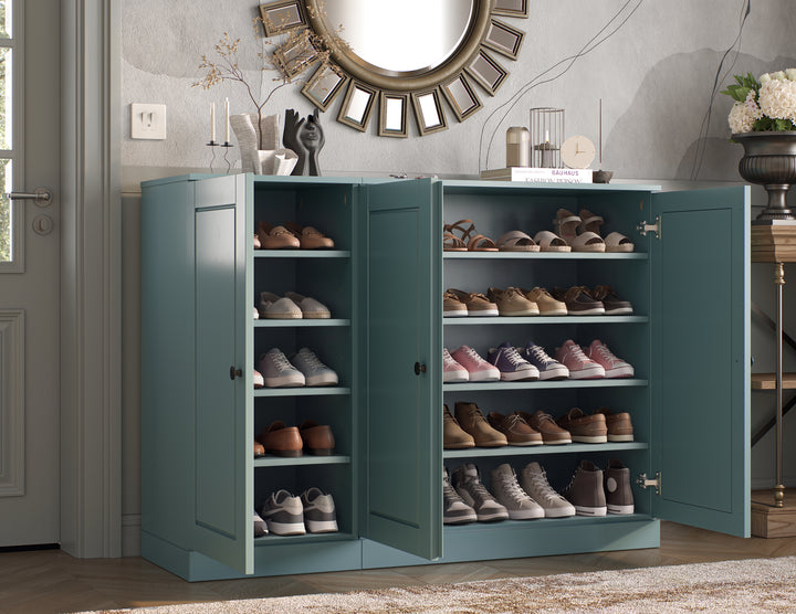 100% Solid Wood Shoe Storage Cabinet with Raised Panel Doors, Adjustable Shelves, Space Saving Modular Entryway Organizer, 48.5" W x 35.75" H