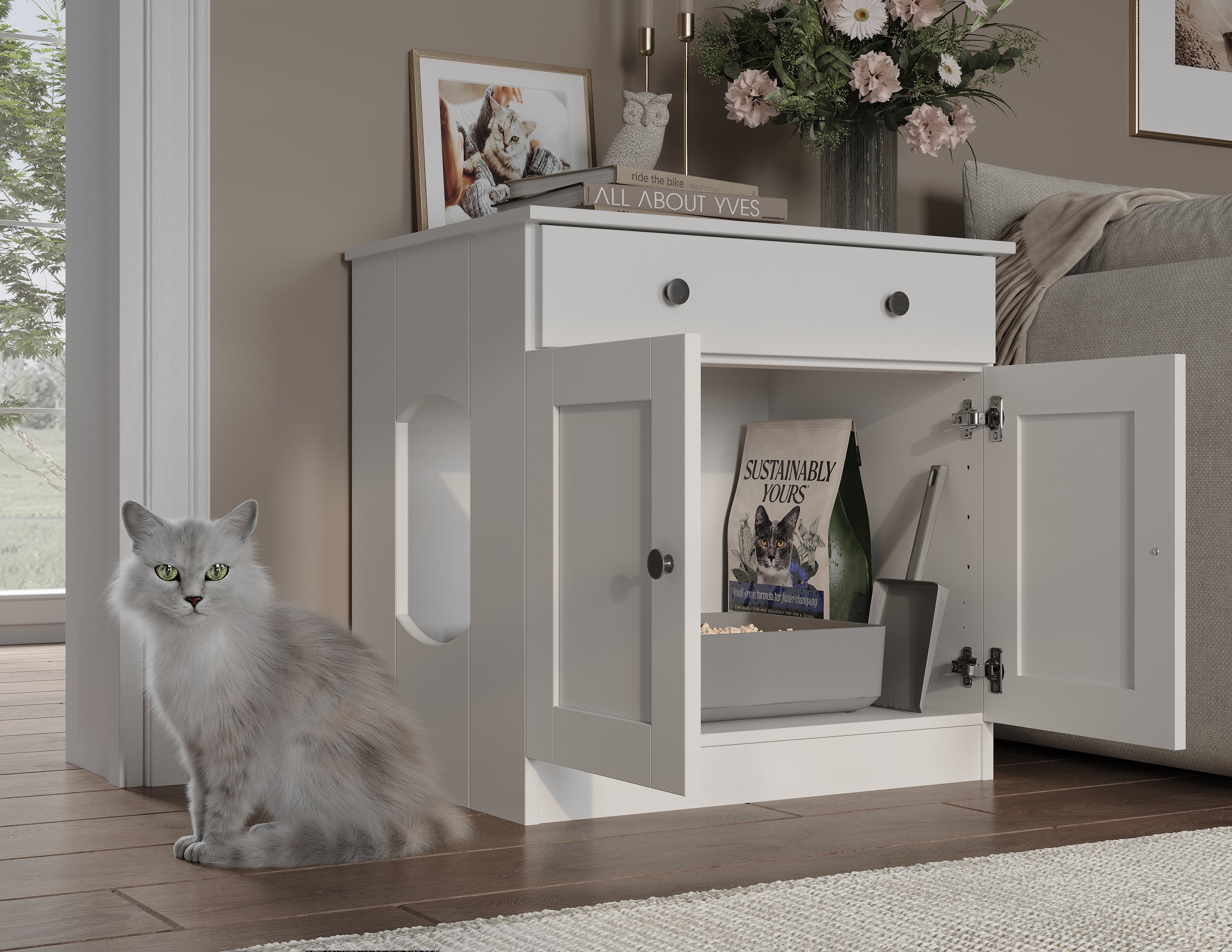 100% Solid Wood Ziva 2-Door Cat Litter Box Enclosure – Palace Imports
