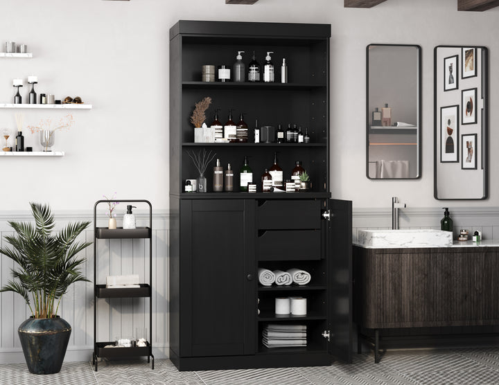 100% Solid Wood 32" Bathroom Cabinet with Shelves, Shaker Wood Doors, 2-Drawers