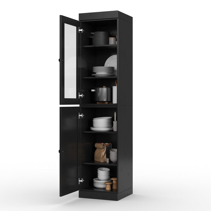 100% Solid Wood 16.5" Pantry Cabinet, 1 Clear Glass, 1 Shaker Wood Door