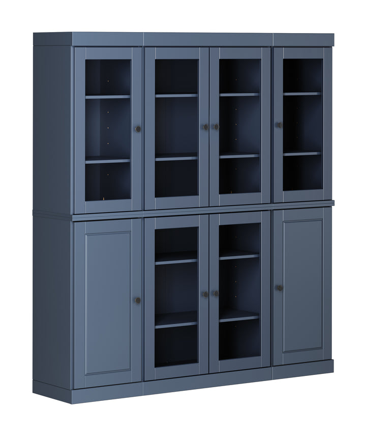 100% Solid Wood 65" China Pantry Cabinet, 6 Clear Glass, 2 Raised Panel Wood Doors