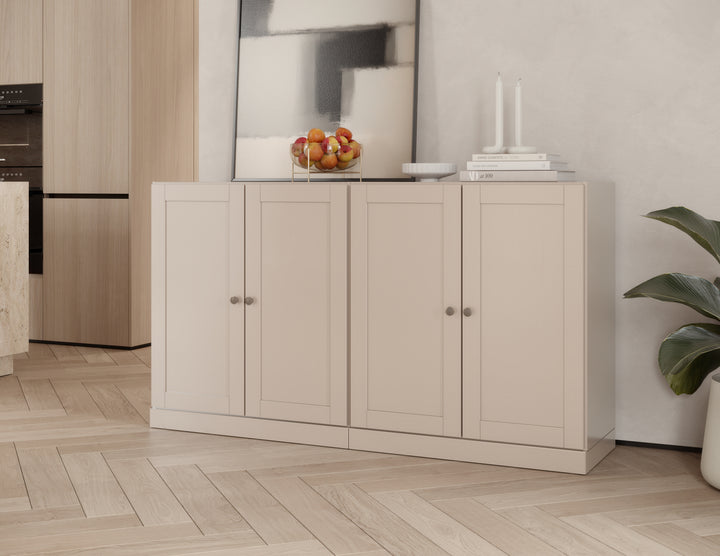 100% Solid Brazilian Pine Wood Sideboard, Shaker Doors, Adjustable Shelves, 64" Wide, 35.75" Tall